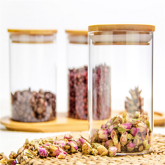 Empty Food Storage Glass Jars Glass with Bamboo Lid and Silicone Ring