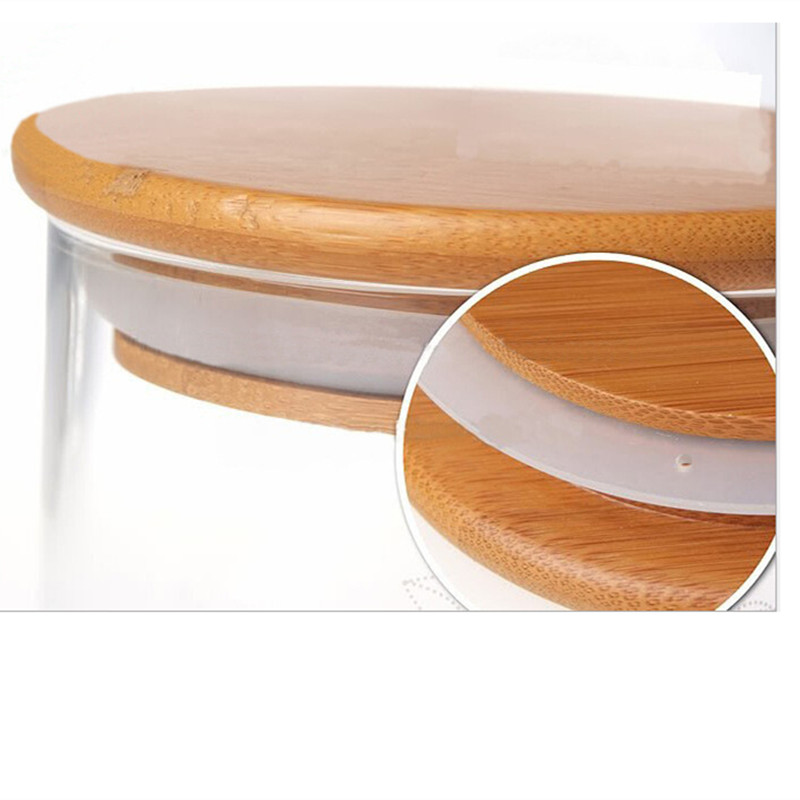 Empty Food Storage Glass Jars Glass with Bamboo Lid and Silicone Ring