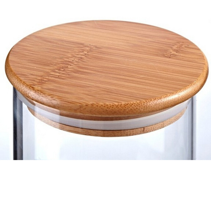 Empty Food Storage Glass Jars Glass with Bamboo Lid and Silicone Ring