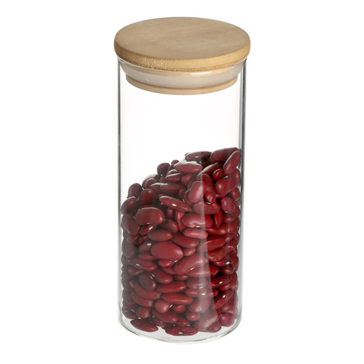 Empty Food Storage Glass Jars Glass with Bamboo Lid and Silicone Ring