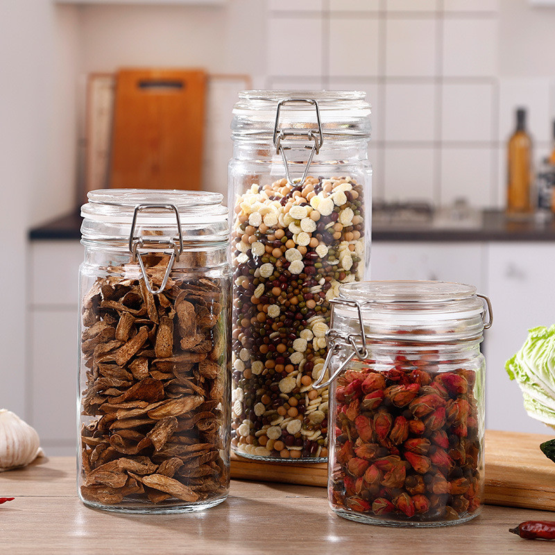 Empty Food Storage Glass Jars With Lid Glass Airtight Storage Jar Round Food Storage Glass Jar With Cork Lid
