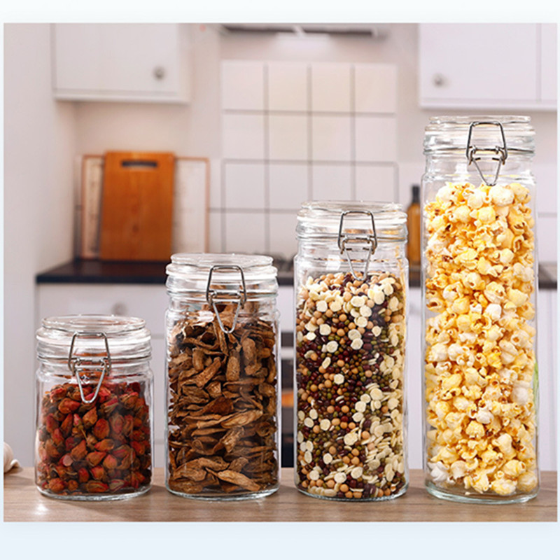 Empty Food Storage Glass Jars With Lid Glass Airtight Storage Jar Round Food Storage Glass Jar With Cork Lid