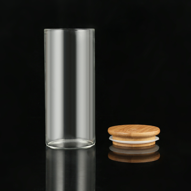 Empty Food Storage Jar Coffee Bean Sugar Glass Jars with Bamboo Lid and Silicone Ring
