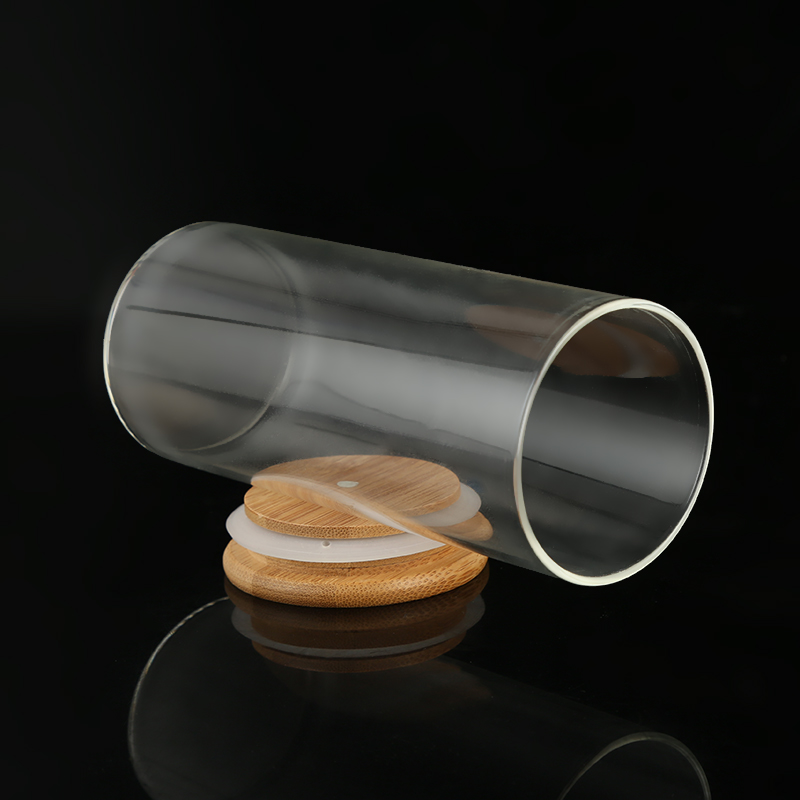 Empty Food Storage Jar Coffee Bean Sugar Glass Jars with Bamboo Lid and Silicone Ring
