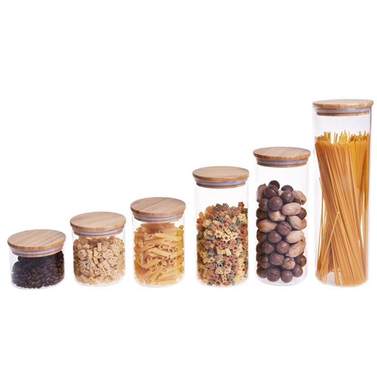 Empty Food Storage Jar Coffee Bean Sugar Glass Jars with Bamboo Lid and Silicone Ring