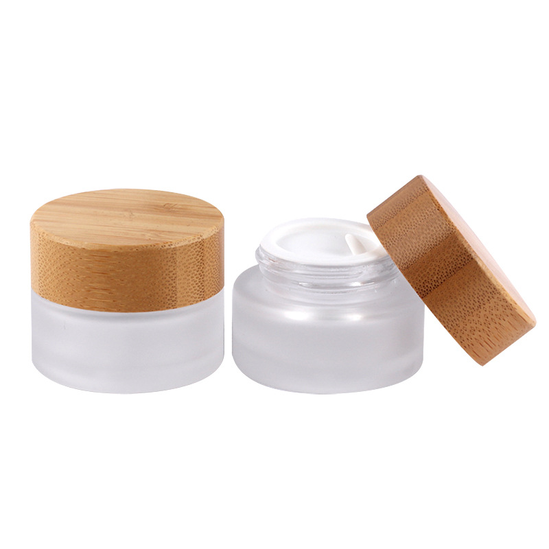 Empty Frosted Bamboo Lid Eco Cosmetic Containers Matte Beauty Gel Jar