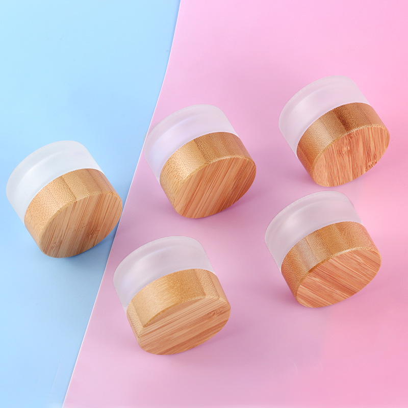 Empty Frosted Bamboo Lid Eco Cosmetic Containers Matte Beauty Gel Jar