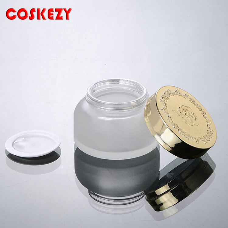 Empty Frosted Clear 50ml Glass Cream Jar with Silver Lid, Transparent Frosted Glass Cosmetic Packaging Jar 30g
