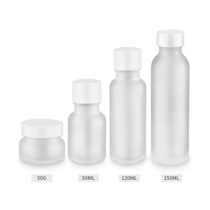 Empty Frosted Glass Lotion Bottle with White Cap 50ml 120ml 150ml for Facial Cream Cosmetic Container 4 oz