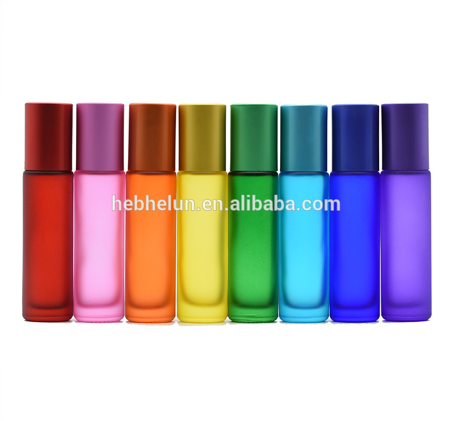 Empty Frosted Pink Red Orange Purple 10ml Glass Roller Perfume Bottles