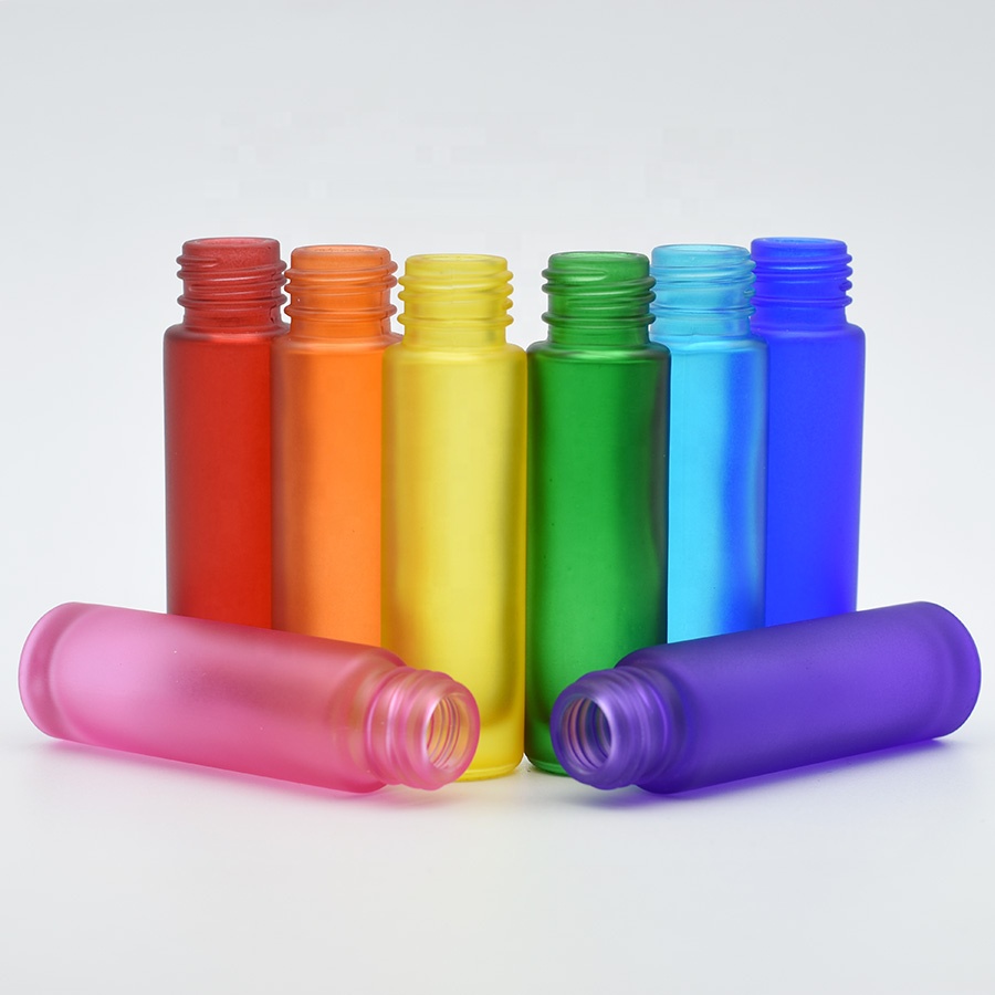 Empty Frosted Pink Red Orange Purple 10ml Glass Roller Perfume Bottles