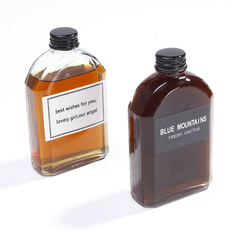 Empty Glass Bottle 100ml 200ml 250ml 500ml Liquor Whisky Vodka Kombucha Flat Flask Cold Brew Iced Coffee Bottle