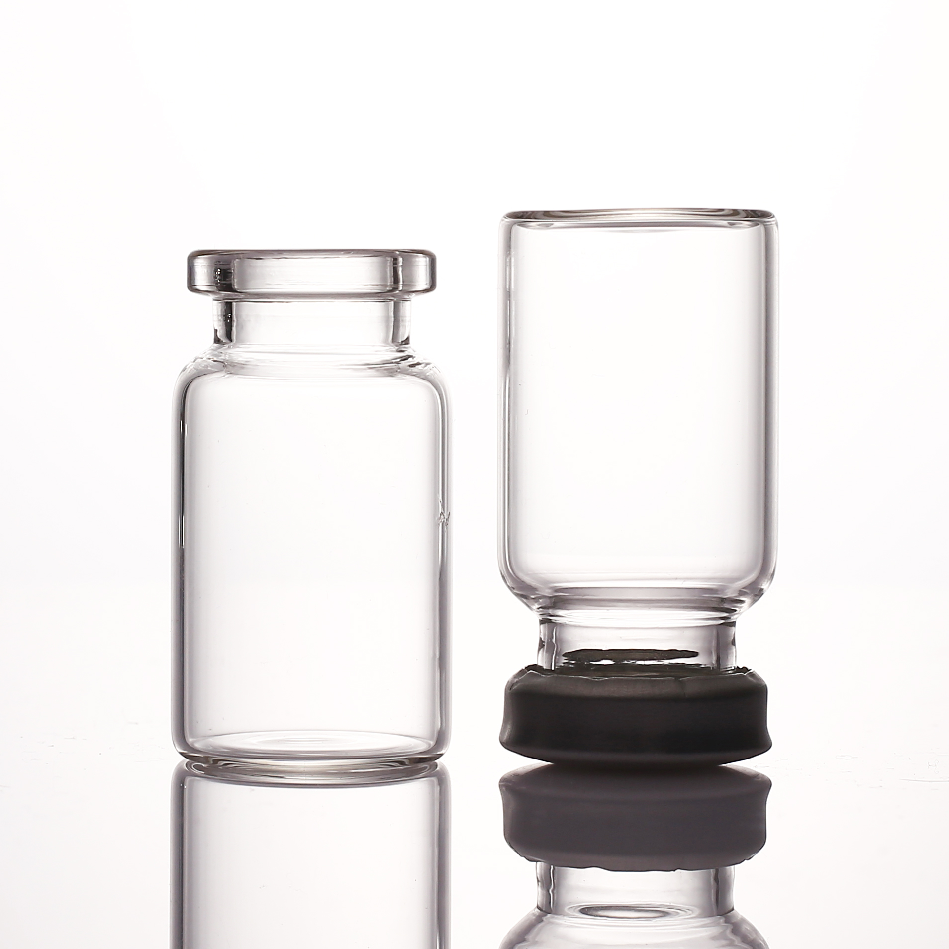 Empty Glass Bottle Transparent or Amber Vial with Lids and Rubber Stoppers Customized Screen Printing Liquid Medicine
