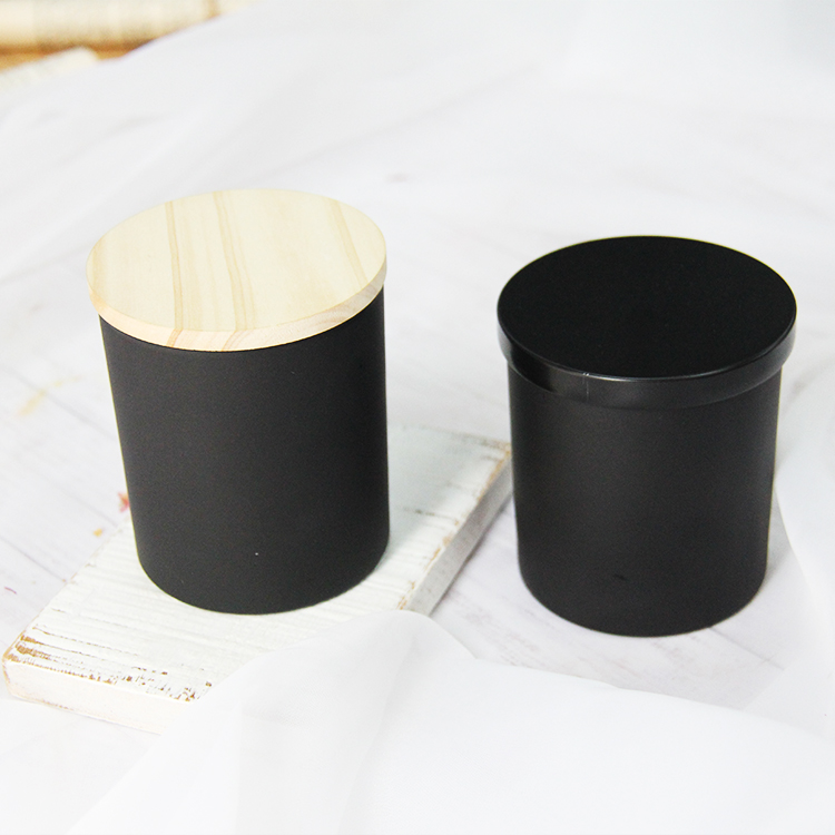 Empty Glass Candle Jars With Wooden Tins Metal Lids 5.5Oz Glass Holders Containers