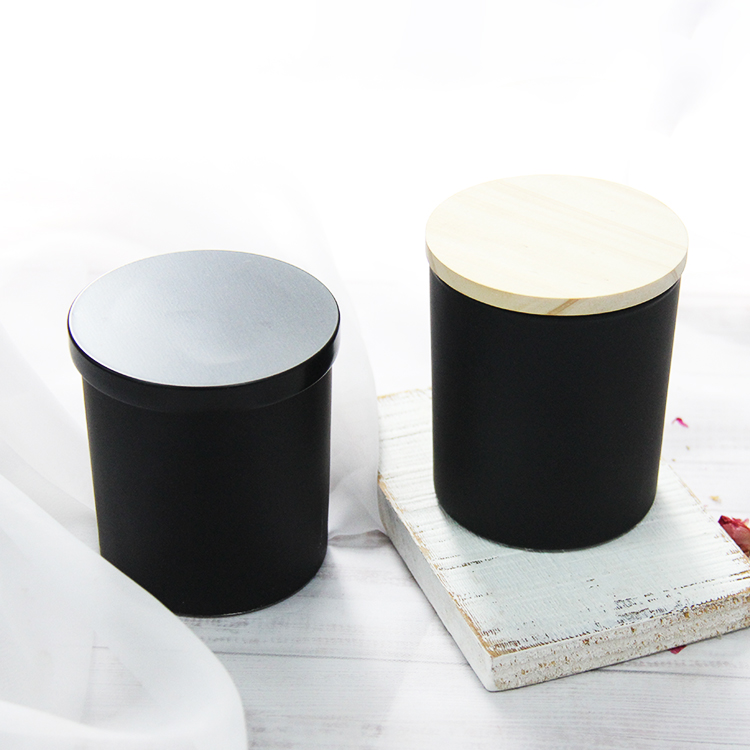 Empty Glass Candle Jars With Wooden Tins Metal Lids 5.5Oz Glass Holders Containers