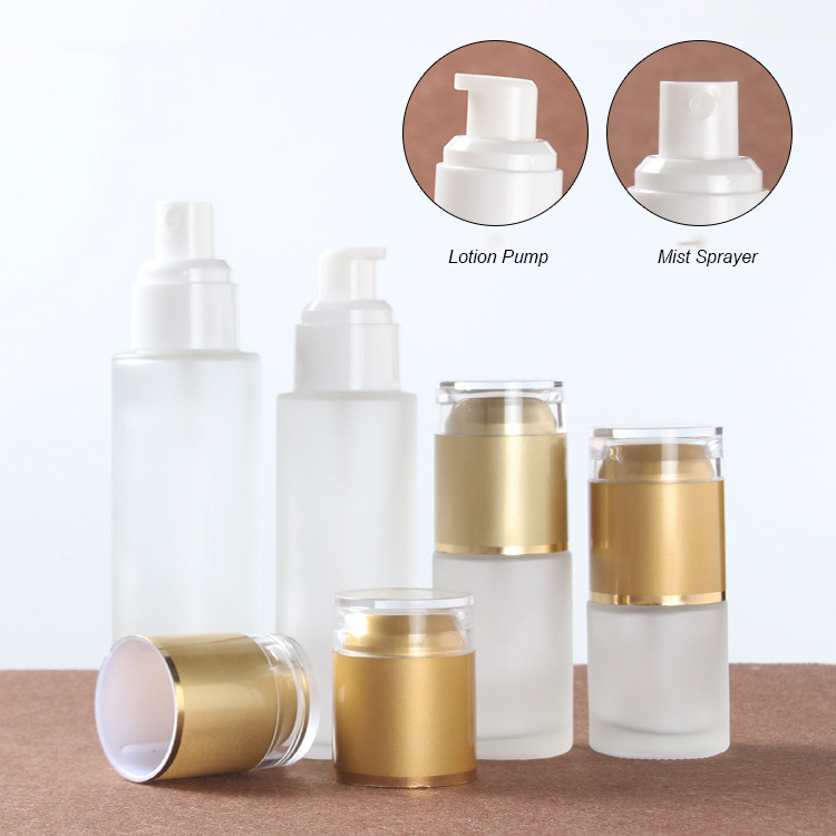 Empty Glass Clear Frosted Skincare Lotion Bottle Spray Bottle Glass Cosmetic Packaging Cream Jar