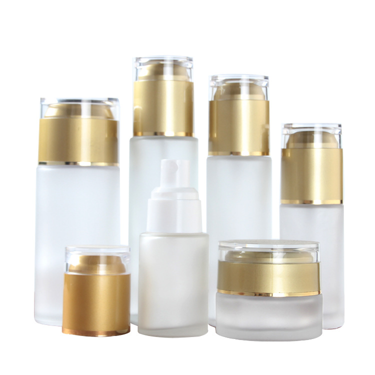 Empty Glass Clear Frosted Skincare Lotion Bottle Spray Bottle Glass Cosmetic Packaging Cream Jar
