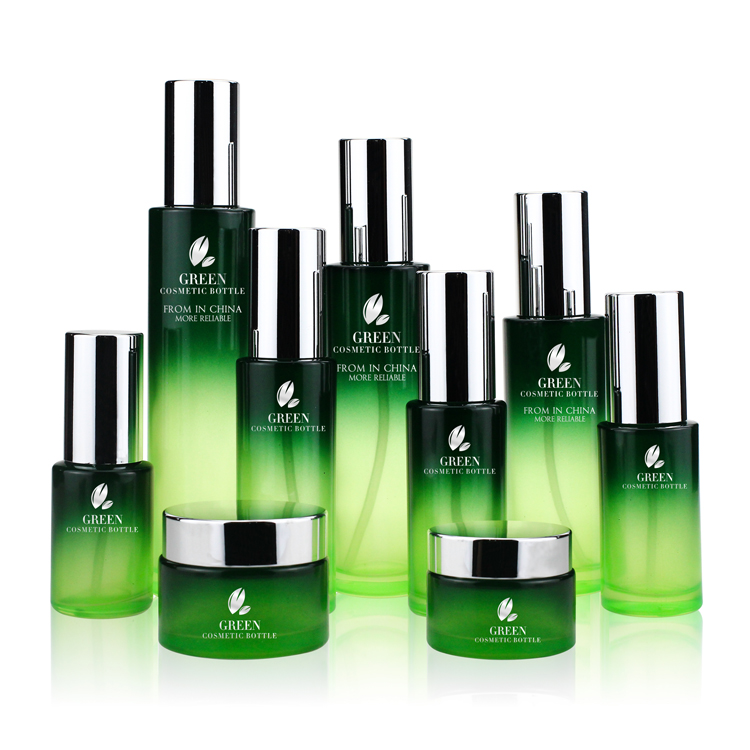 Empty Glass Lotion Bottle Cream Jar Cosmetic Container Makeup Sets Packaging Red Green Glass Bottle Set