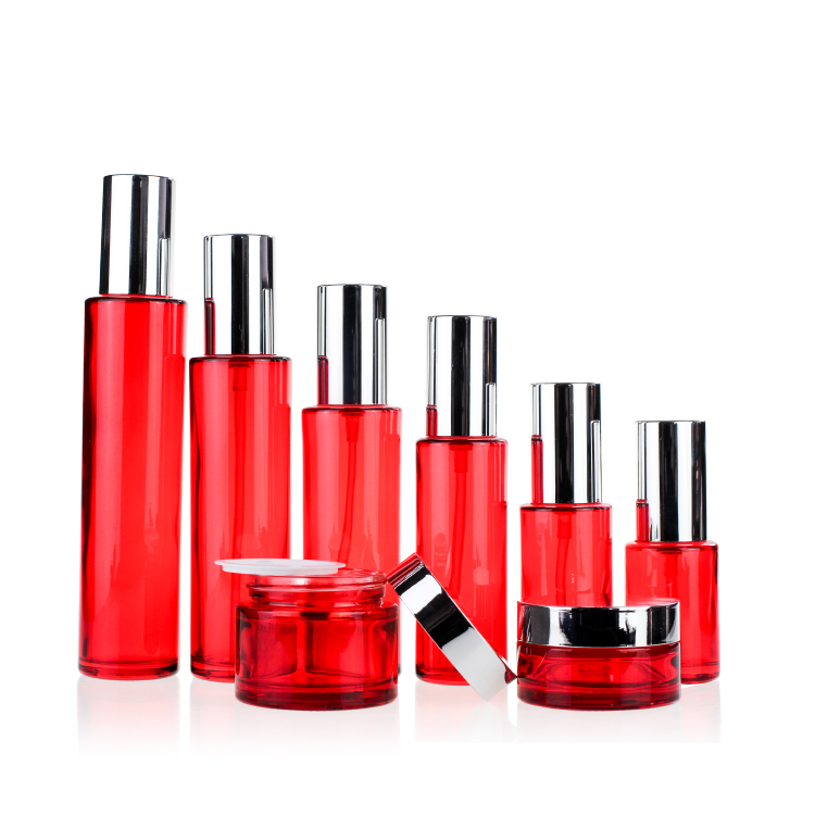 Empty Glass Lotion Bottle Cream Jar Cosmetic Container Makeup Sets Packaging Red Green Glass Bottle Set
