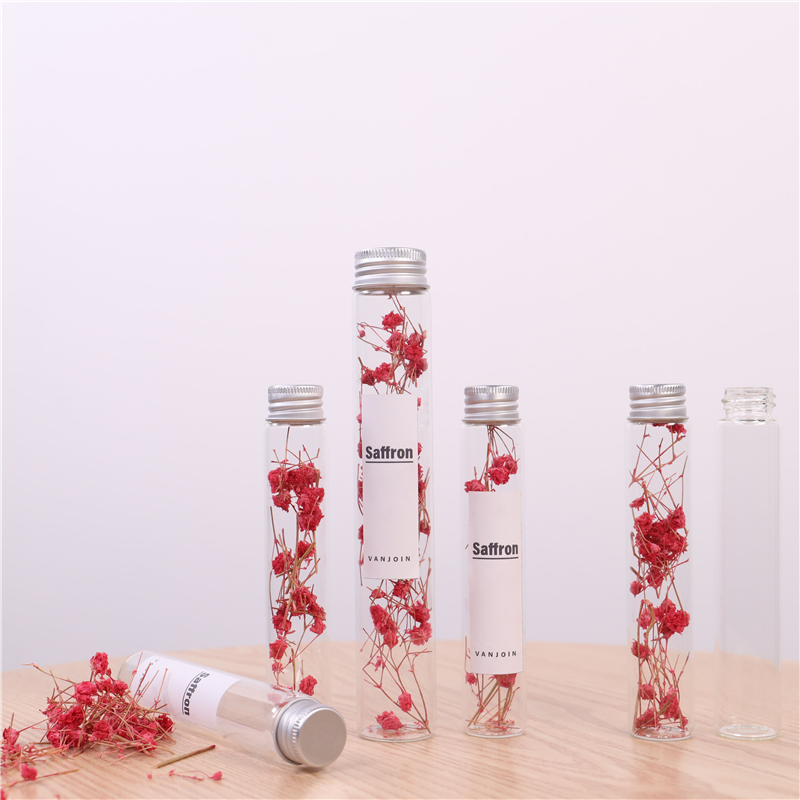 Empty Glass Transparent Clear Glass Vials Jars For Saffron Pill Powder Ornament Bottles With Cork Stopper