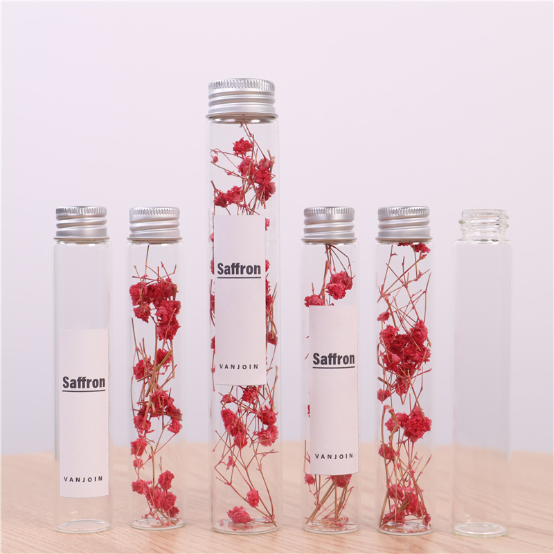 Empty Glass Transparent Clear Glass Vials Jars For Saffron Pill Powder Ornament Bottles With Cork Stopper