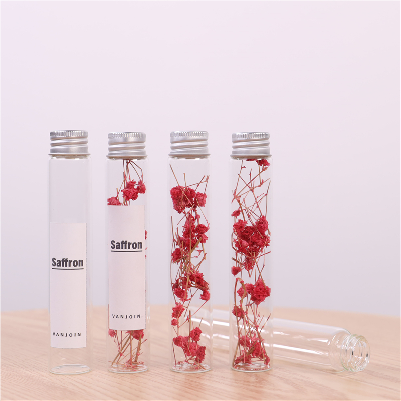 Empty Glass Transparent Clear Glass Vials Jars For Saffron Pill Powder Ornament Bottles With Cork Stopper