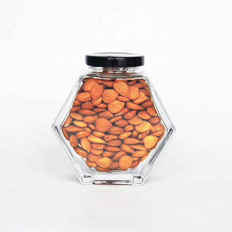 Empty Hexagonal Shaped 230ml Honey Glass Food storage Jars With Twist-off Cap