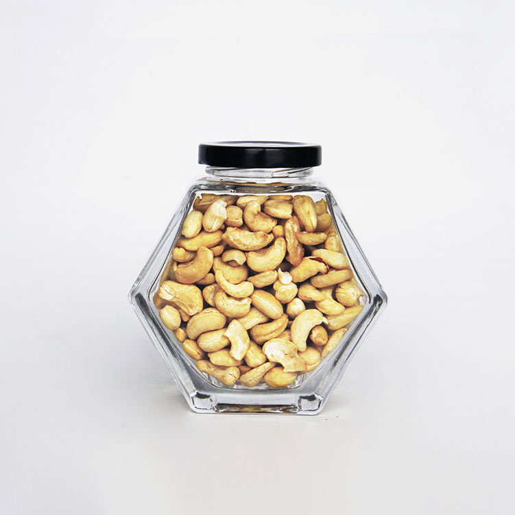 Empty Hexagonal Shaped 230ml Honey Glass Food storage Jars With Twist-off Cap