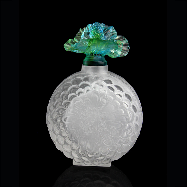 Empty Hibiscus Perfume Bottle Crafts Round Shaped Glass Fengming Wholesale Travel Personal Care Gift Packaging Green Color 1.1kg