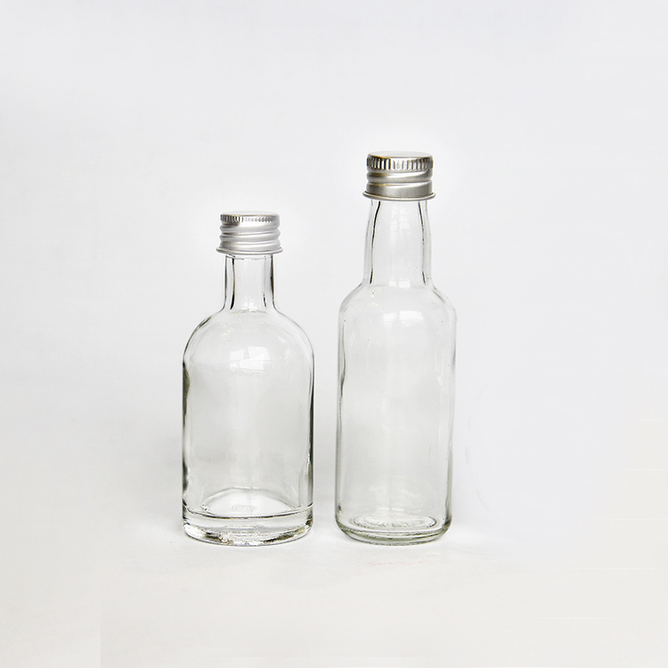 Empty High Flint Small Glass Bottle 50ml Liquor Mini Bottle With Aluminum Screw Lid Or ROPP Lid