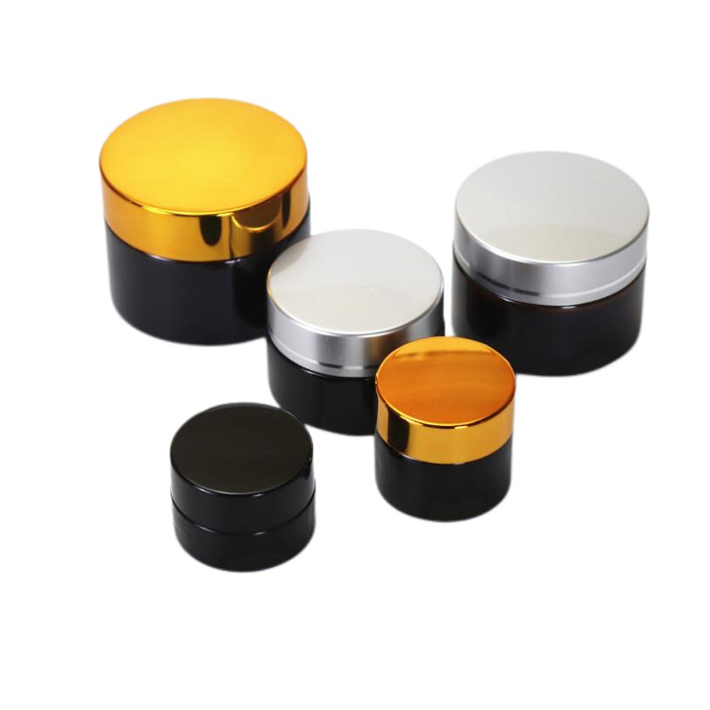 Empty High Quality 60ml Amber Round Glass Jar with Gold Metal Lid in Stock