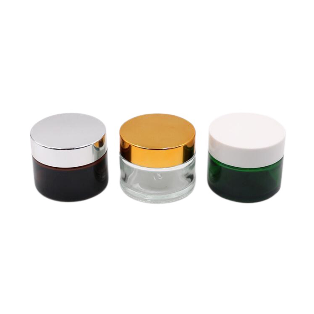Empty High Quality 60ml Amber Round Glass Jar with Gold Metal Lid in Stock