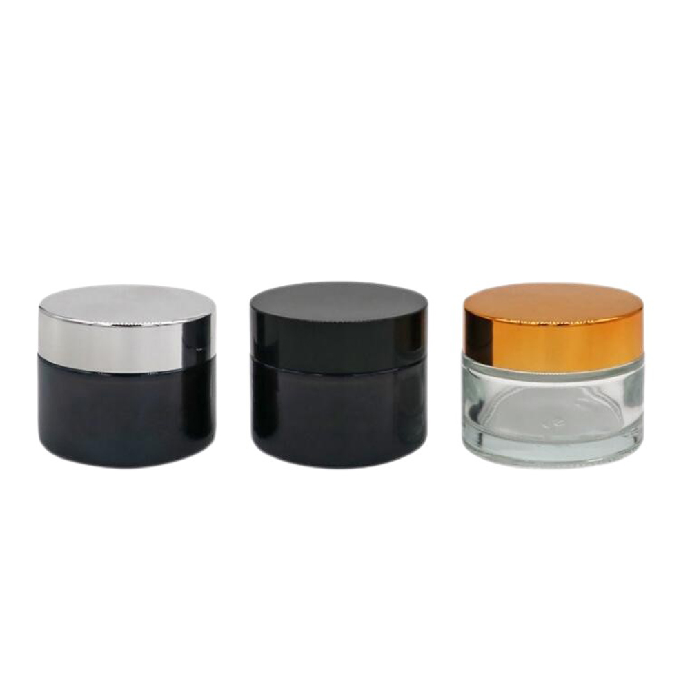 Empty High Quality 60ml Amber Round Glass Jar with Gold Metal Lid in Stock