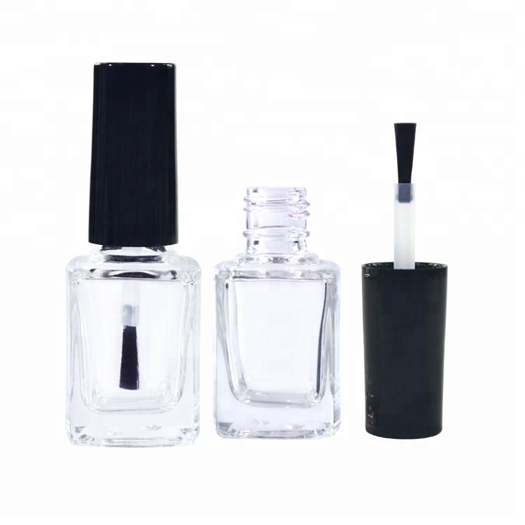 Empty LED protected Square shape 11ml clear matte black frosted gel glass nail polish bottle with brush