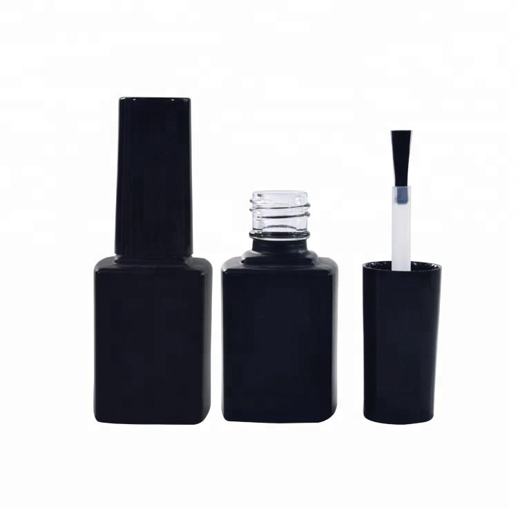 Empty LED protected Square shape 11ml clear matte black frosted gel glass nail polish bottle with brush