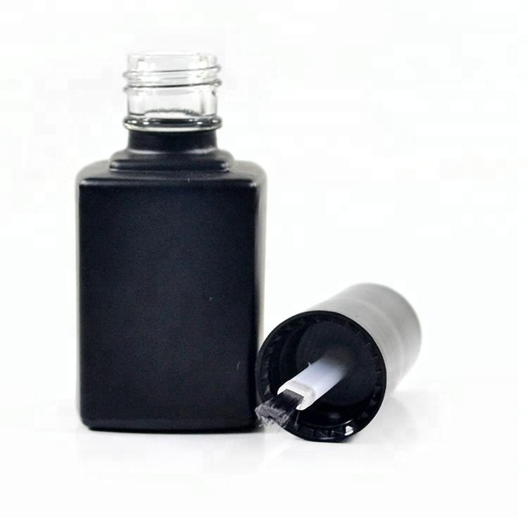 Empty LED protected Square shape 11ml clear matte black frosted gel glass nail polish bottle with brush