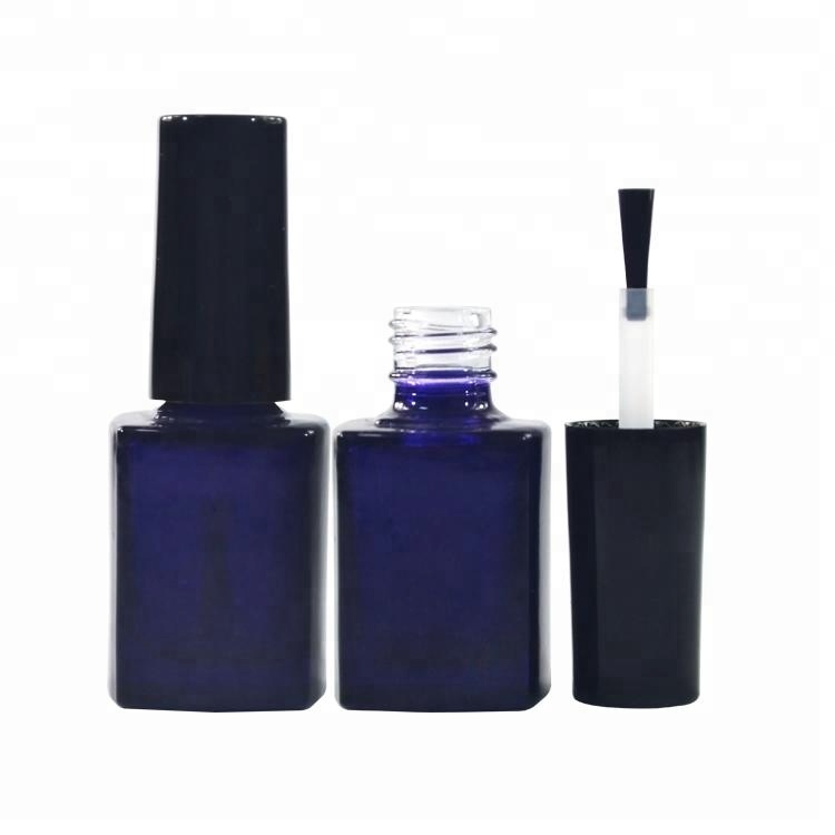 Empty LED protected Square shape 11ml clear matte black frosted gel glass nail polish bottle with brush