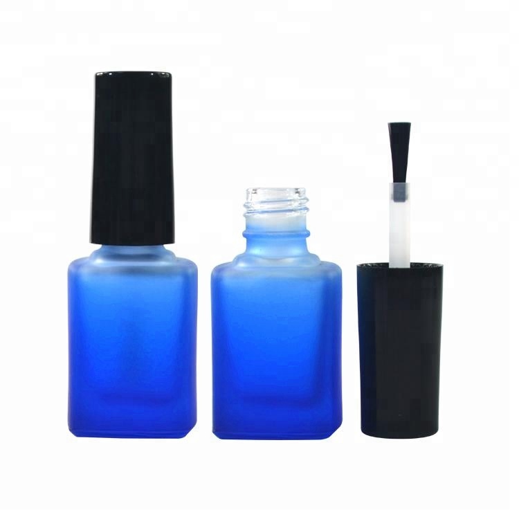 Empty LED protected Square shape 11ml clear matte black frosted gel glass nail polish bottle with brush
