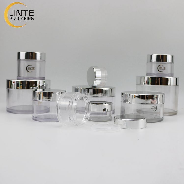 Empty Loose Powder Cream Container Plastic Transparent PETG Jar With Silver lid 1oz 2oz 3oz 5oz 6oz 8oz
