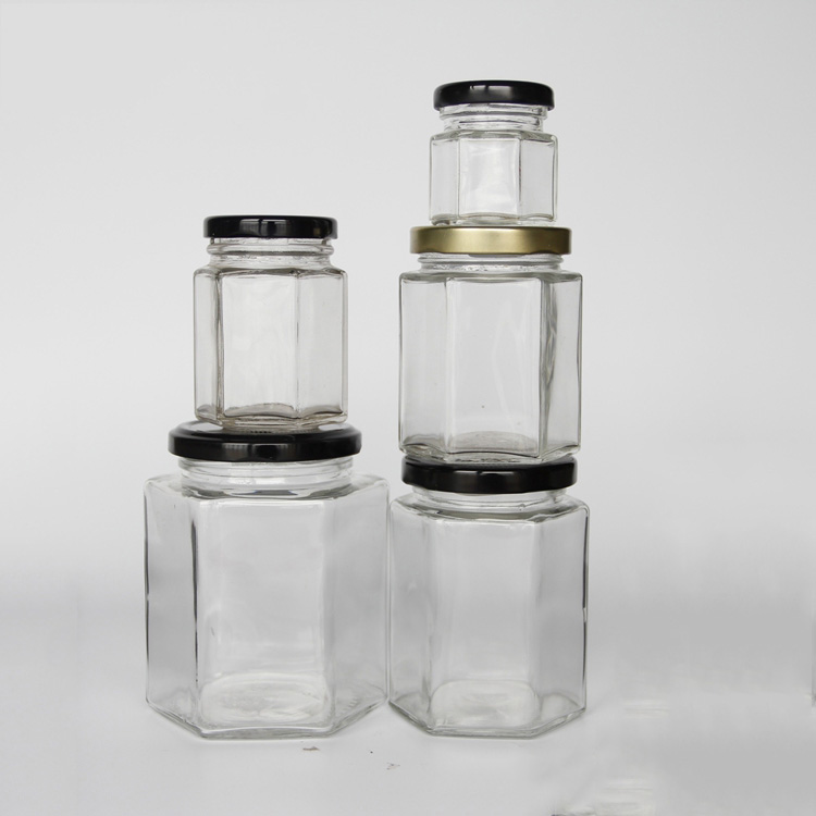 Empty Many Available Size 50g~1000g Square Glass Honey Jar Jam Jar Canning Jar With Screw Metal Black Or Golden Lid