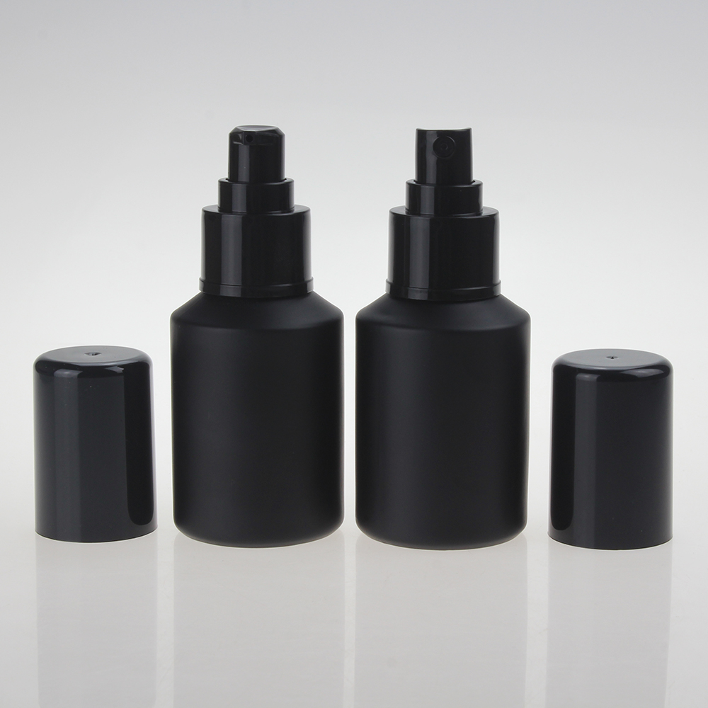 Empty Matt Black 125ml 200ml Lotion Pump Glass Bottle and 60ml 100ml with pump spray cap wholesales