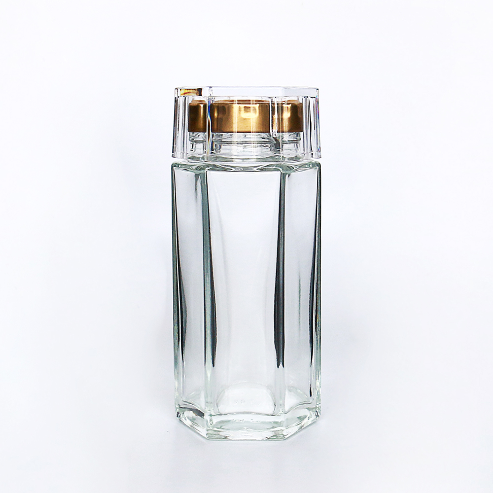 Empty New Clear Hexagonal Miel Raw Honey Glass Jar With Hexagon Lid
