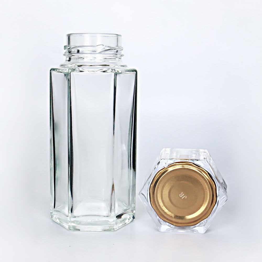 Empty New Clear Hexagonal Miel Raw Honey Glass Jar With Hexagon Lid
