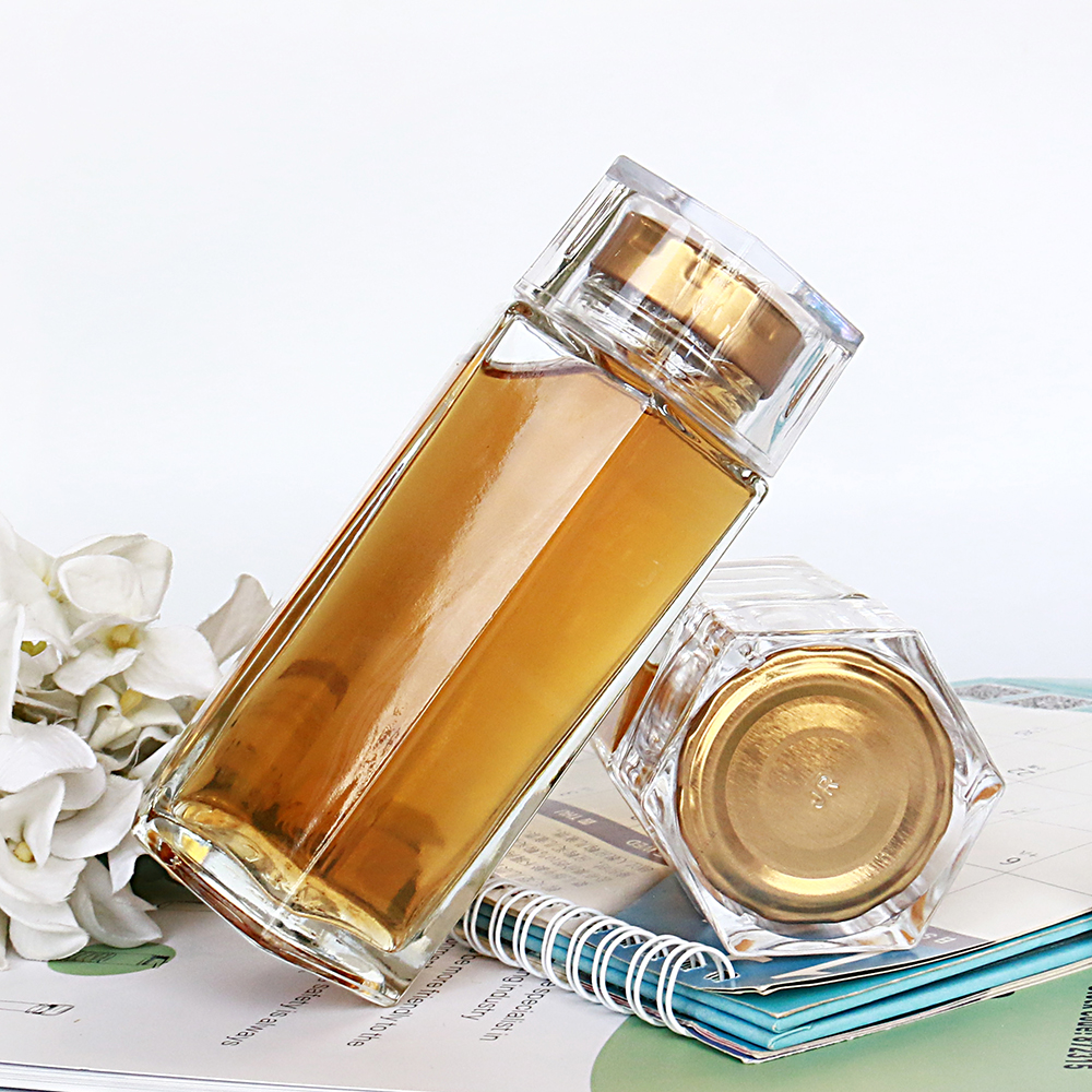 Empty New Clear Hexagonal Miel Raw Honey Glass Jar With Hexagon Lid