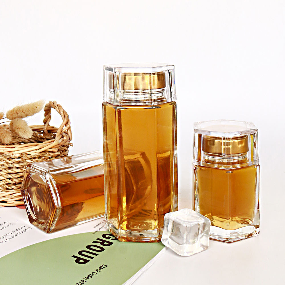 Empty New Clear Hexagonal Miel Raw Honey Glass Jar With Hexagon Lid