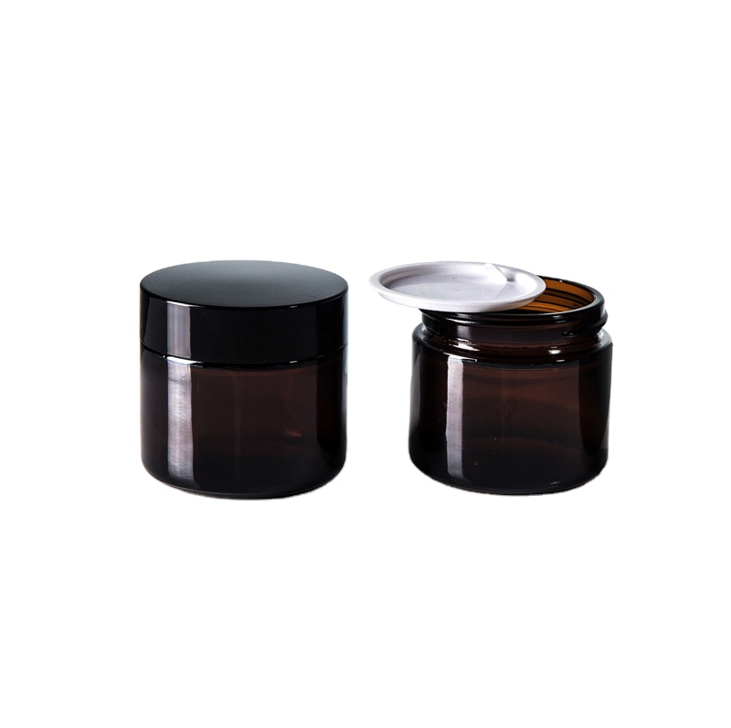 Empty Organic Packaging Screw lid Wide mouth Flat Cosmetic 60ml glass jars
