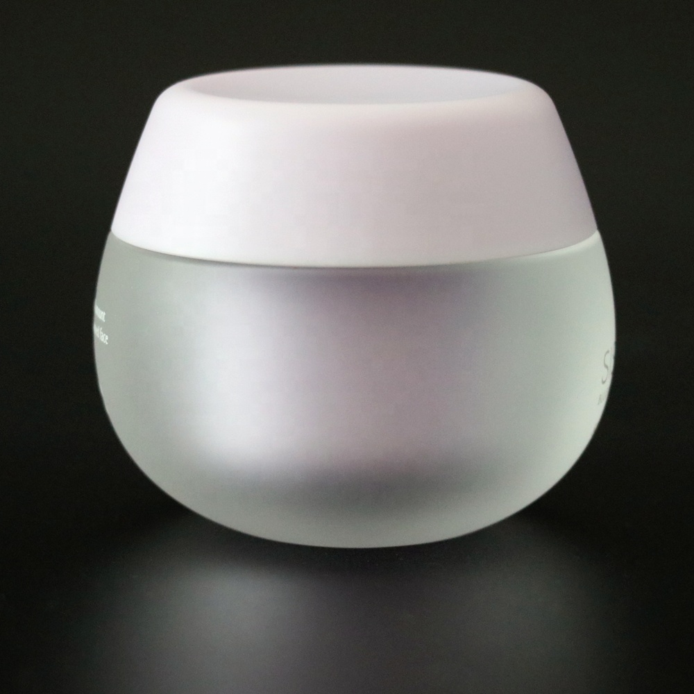Empty Oval Ball Shape Cosmetic Jar 50g Frosted  Acrylic Face Cream Jar with White Injection Lid