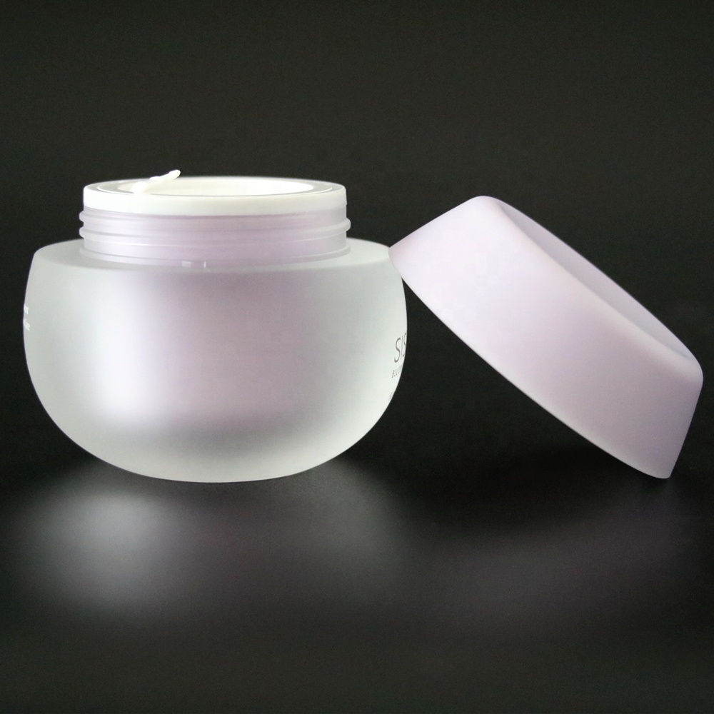 Empty Oval Ball Shape Cosmetic Jar 50g Frosted Acrylic Face Cream Jar with White Injection Lid