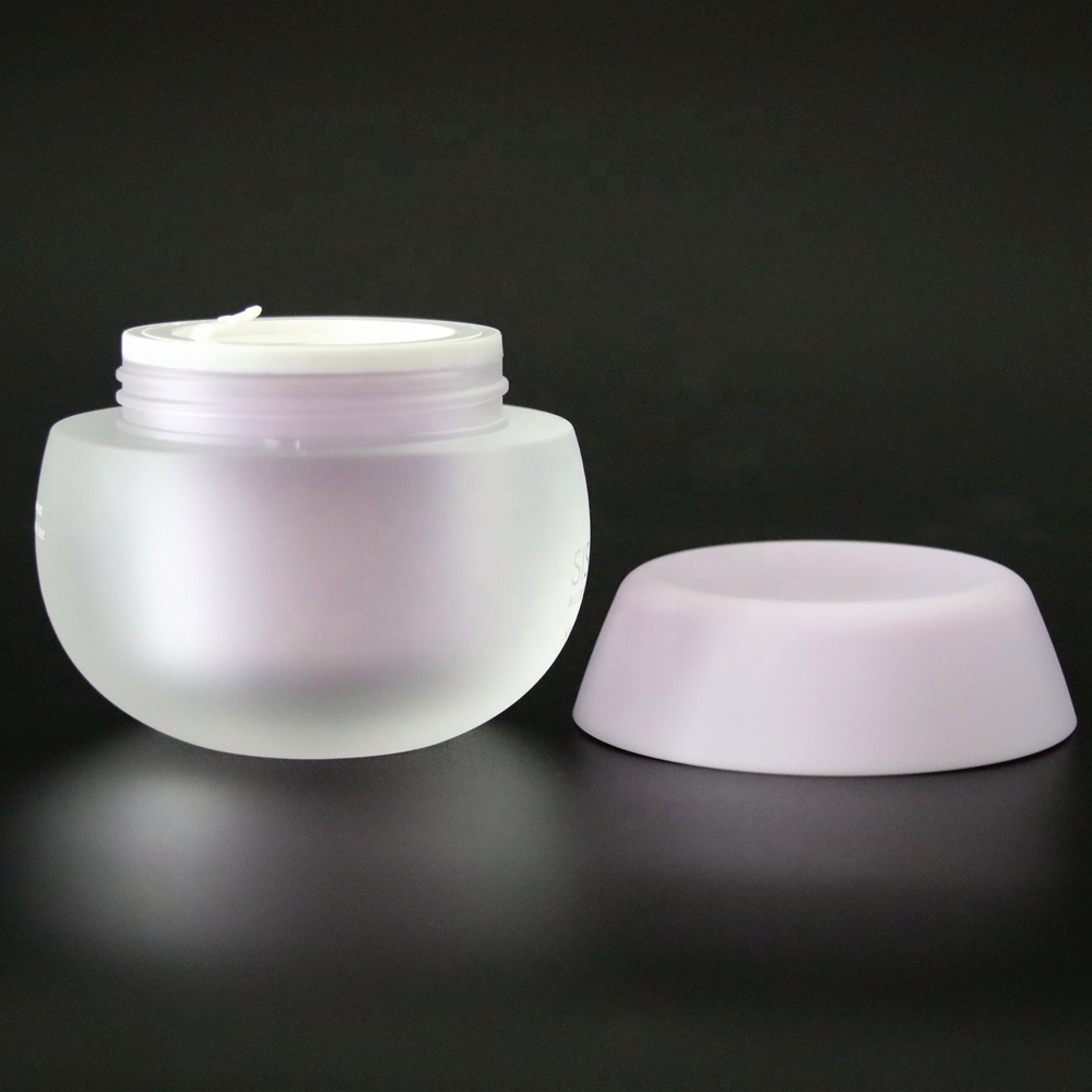 Empty Oval Ball Shape Cosmetic Jar 50g Frosted Acrylic Face Cream Jar with White Injection Lid