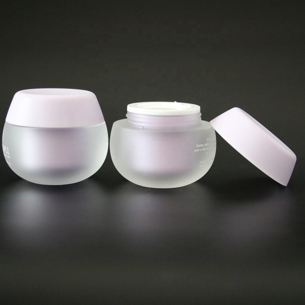 Empty Oval Ball Shape Cosmetic Jar 50g Frosted Acrylic Face Cream Jar with White Injection Lid